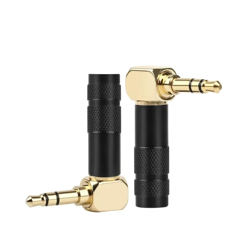 3.5mm 90° Right Angle Audio Adapter Plug – Gold Soldered Earphone Connector, 1/8" 3/4 Pole Headphone Jack