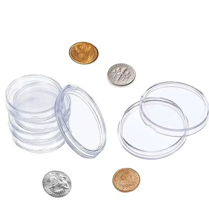 10/25pc Transparent Plastic Coin Capsules – 21-45mm Coin Storage and Collecting Case Holder