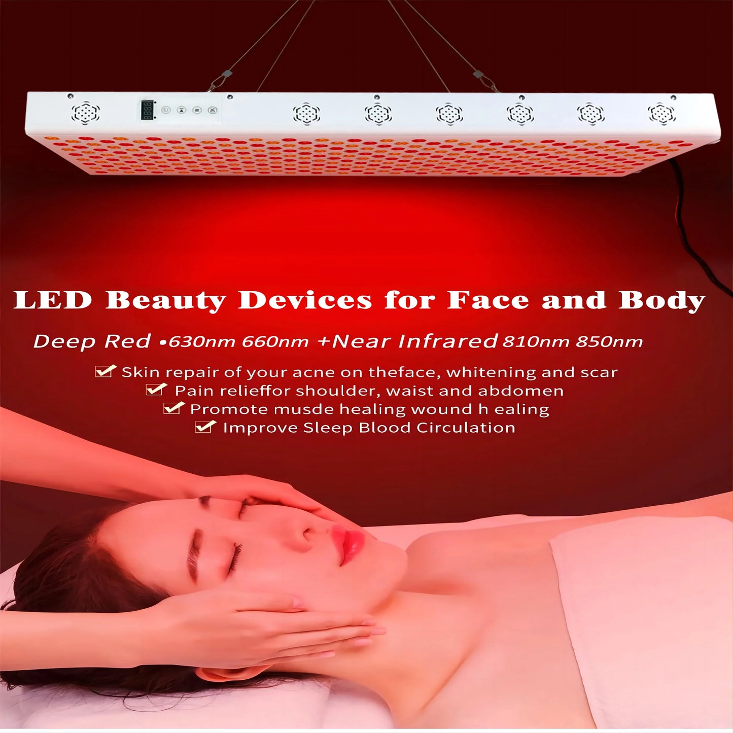 Dual Chip Red Light Therapy Panel Lamp - 630nm, 660nm, 810nm, 850nm Near Infrared LED Beauty Devices for Face and Body