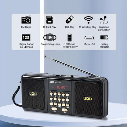 Portable Bluetooth FM Radio Speaker — Wireless Stereo with USB, TF Card & Rechargeable Battery