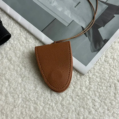 Hanging Neck Eyeglasses Storage Bag with Chain – Unisex Leather Sunglasses Case & Portable Key Holder Pendant