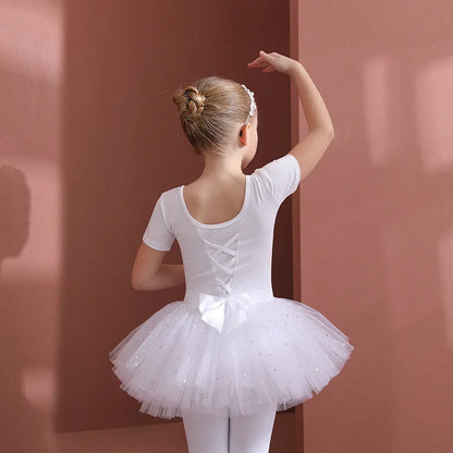 Girls Ballet Tutu Dress — Kids Short & Long Sleeve Tulle Leotard with Bowknot for Dance, Gymnastics & Party
