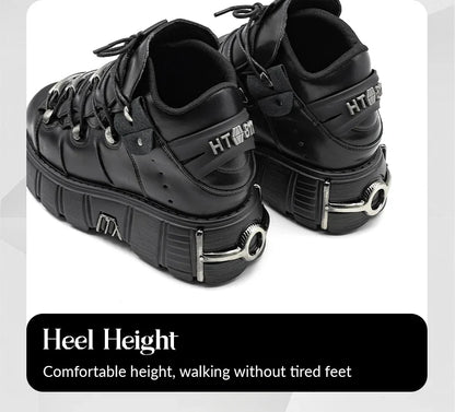 2024 New Punk Style Women's Platform Shoes – 6CM Lace-Up Gothic Ankle Boots with Metal Decor