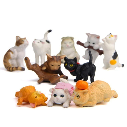 10Pcs Cat Miniature Garden Figurines - Colorful Creative Home Decor for Your Mini Landscaping