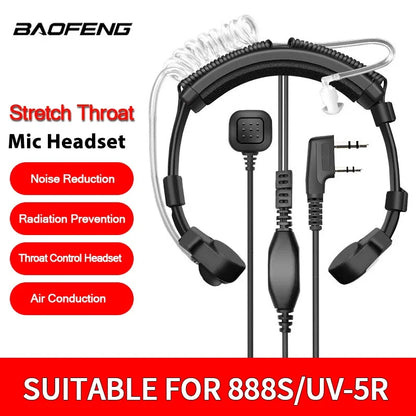 Extendable Adjustable Acoustic Throat Microphone PTT Headset for Baofeng UV-5R, BF-888S, UV-21 PRO, Quansheng UV-K5 & K6 Two Way Radios