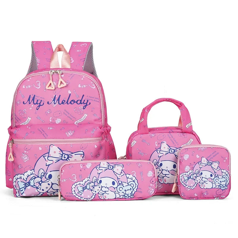 Hello Kitty Sanrio 4-Piece Backpack Set – Includes Pencil Case, Shoulder Bag, Wallet, Kuromi & Melody School Bags