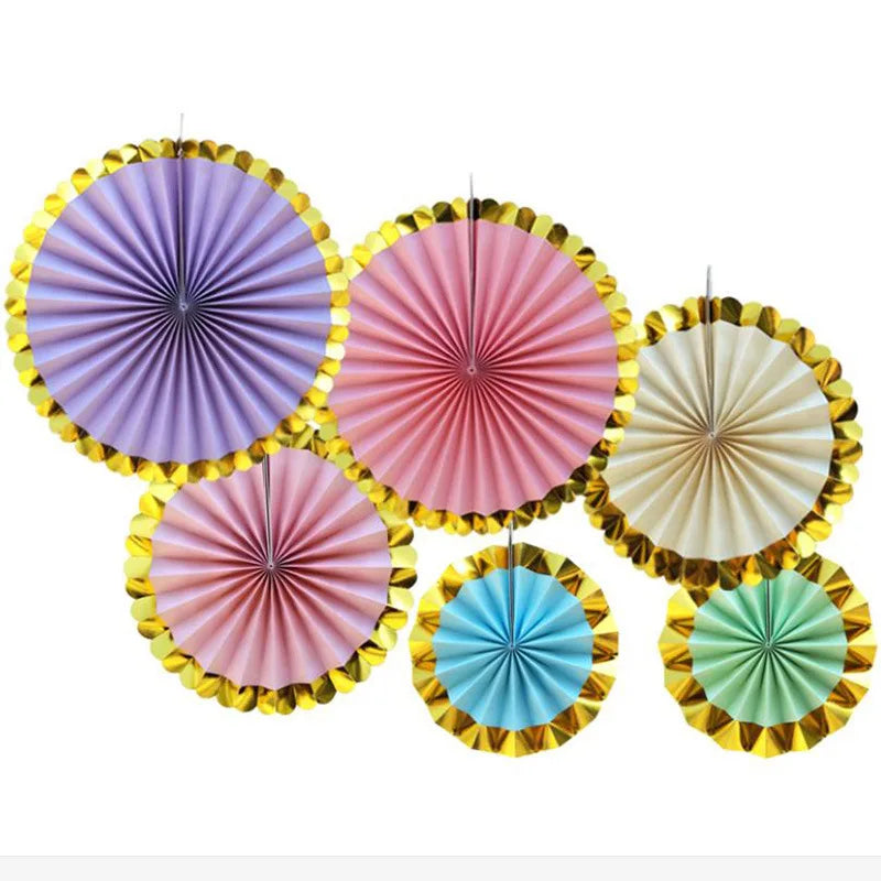 6-Piece Paper Fan Flower Set - Elegant Hanging Decorations for Christmas, Weddings, and Birthday Parties
