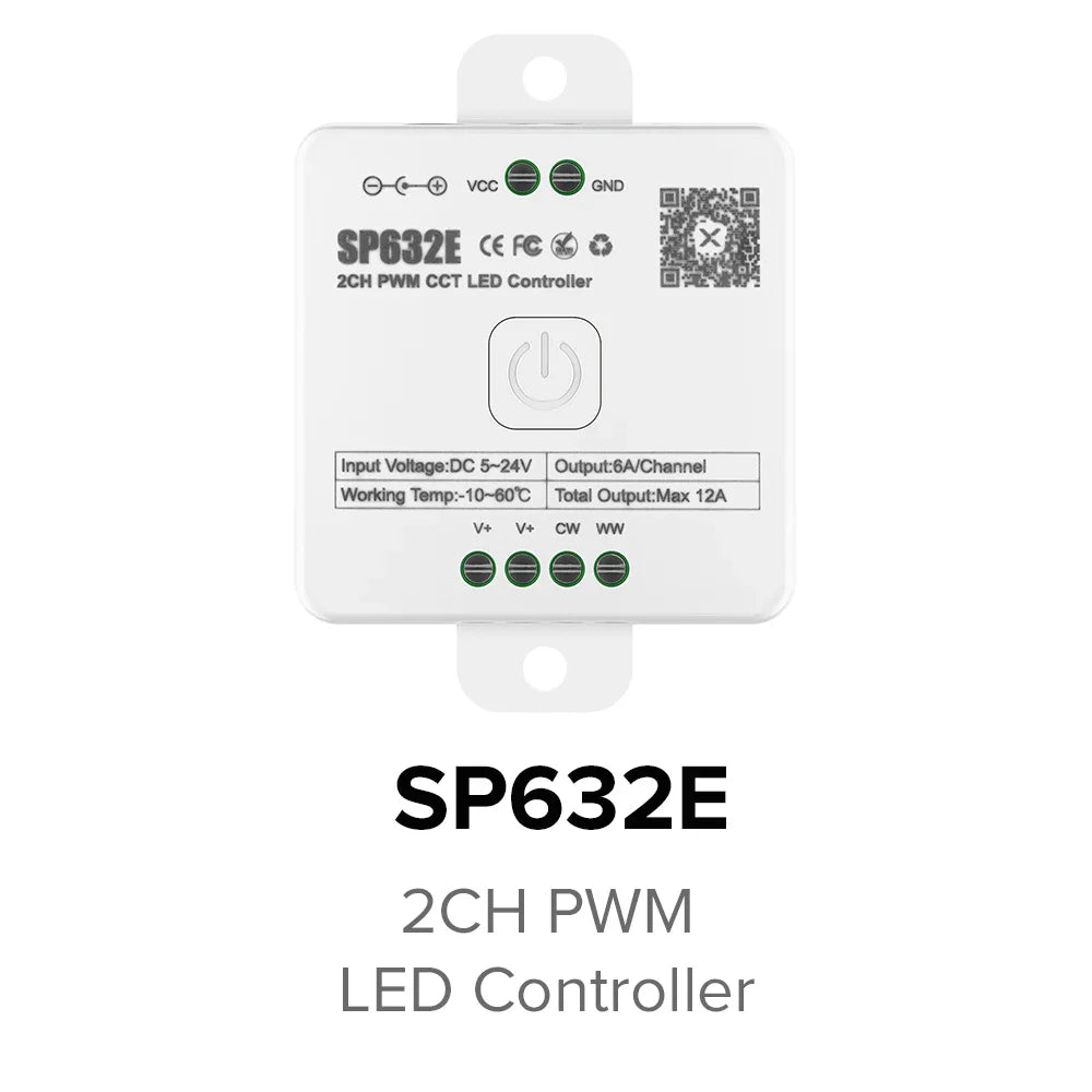 SP630E All-in-One LED Controller 5CH PWM SPI, RGB/RGBW/CCT Music Sync Bluetooth, Compatible with WS2812B WS2811 SK6812 FCOB 5050 5V–24V LED Strip