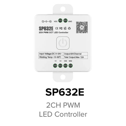 SP630E All-in-One LED Controller 5CH PWM SPI, RGB/RGBW/CCT Music Sync Bluetooth, Compatible with WS2812B WS2811 SK6812 FCOB 5050 5V–24V LED Strip