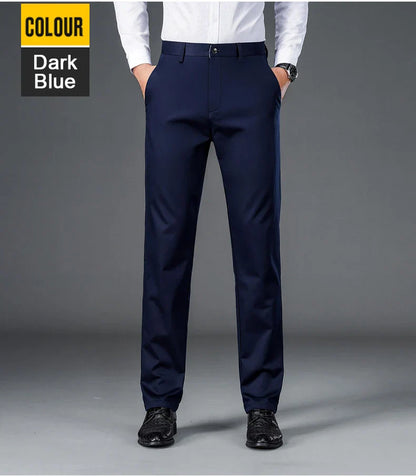 Men's Lightweight Business Casual Pants – Stretch Quick-Dry Straight Leg Trousers in Black & Deep Blue