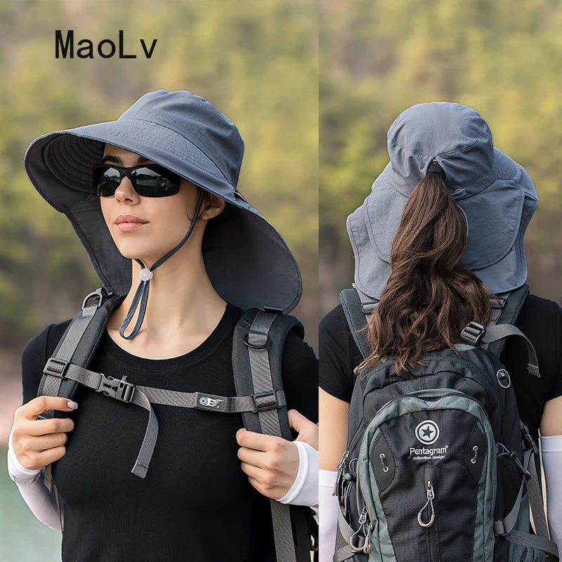 Stay Stylish and Protected: Women's Summer UV Anti-Neck Protection Sun Visor - Wide Brim Shawl Sunscreen Cap for Fishing, Hiking, and Outdoor Adventures