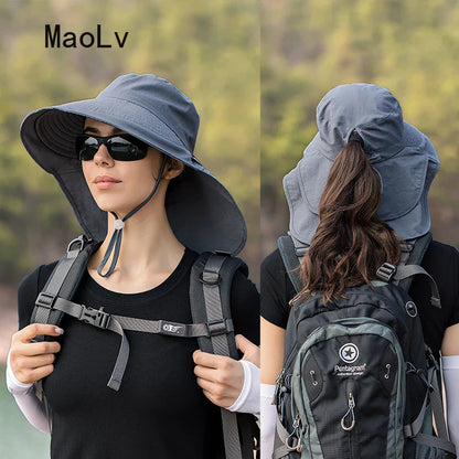 Stay Stylish and Protected: Women's Summer UV Anti-Neck Protection Sun Visor - Wide Brim Shawl Sunscreen Cap for Fishing, Hiking, and Outdoor Adventures