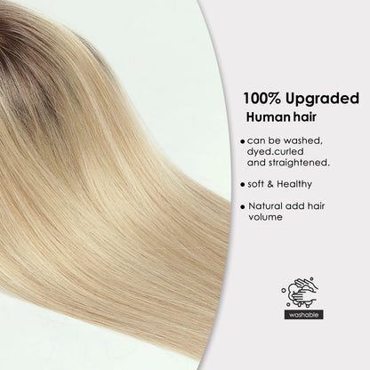 Brown Blonde Ombre Human Hair Toppers for Women – 10/12/14 Inches with Silk Base, Clips, and Bangs