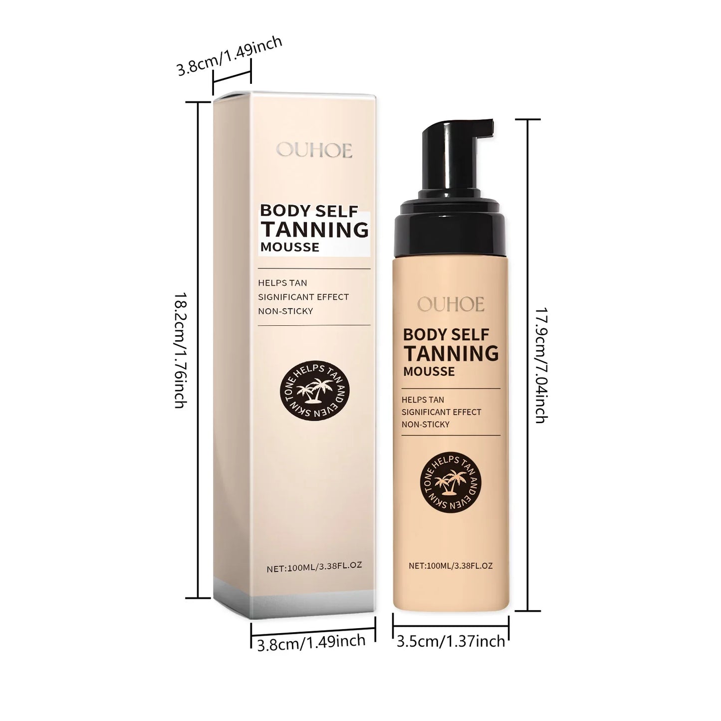 Body Self Tanning Mousse — Quick Natural Bronze Tan Foam for Face & Body, Sunless Fake Tan Bronzer