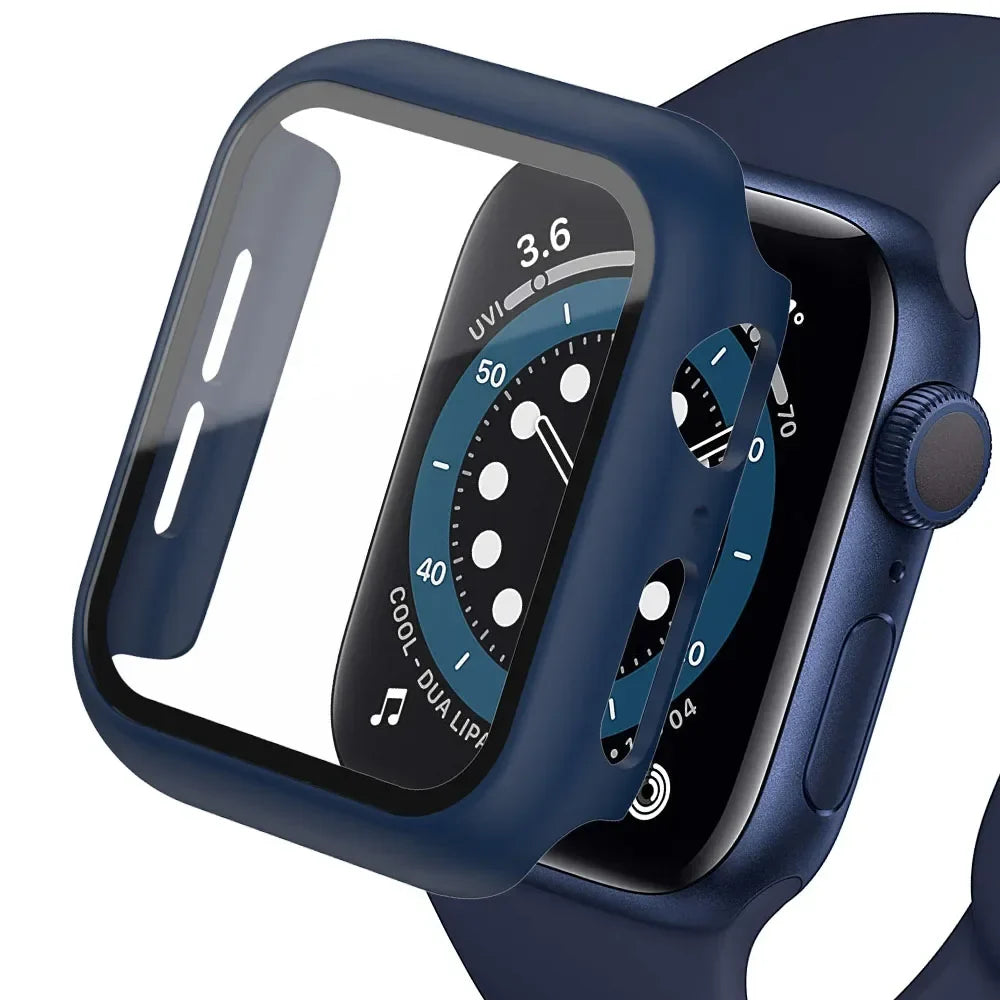 Apple Watch Tempered Glass Case - Full Cover PC Bumper Screen Protector for Series 9 8 7 6 SE 45mm 41mm 44mm 40mm