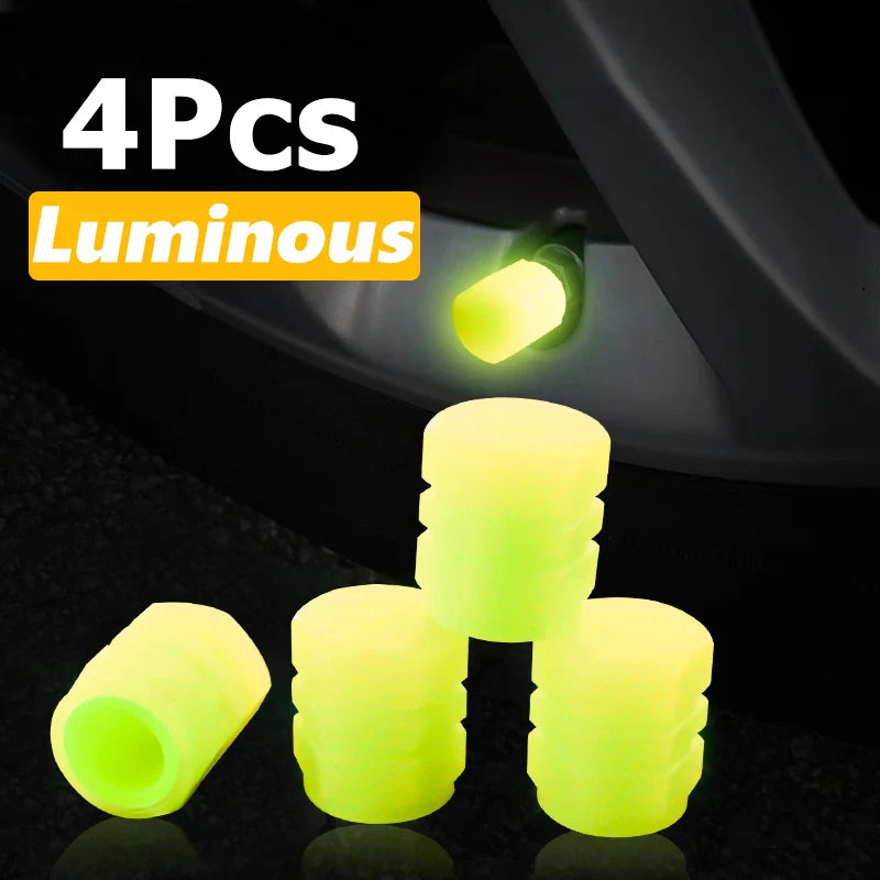Luminous Valve Caps – Fluorescent Night Glow Tire Caps for Car, Motorcycle & Bicycle (4PCS)