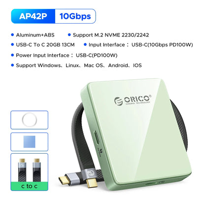ORICO Magnetic M.2 NVMe SSD Enclosure – 2230/2242 USB-C 4K ProRes iPhone Dock with SD/TF Reader & 100W PD Charging