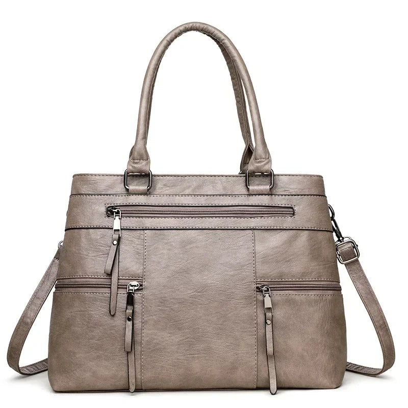 Women's Leather Handbag - Elegant Top-Handle Shoulder Crossbody Bag with Large Casual Tote Design