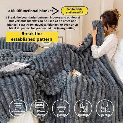Thickened Wide Striped Flannel Blanket – Multi-Functional Sofa, Bed Sheet & Nap Throw Blanket for All-Season Comfort