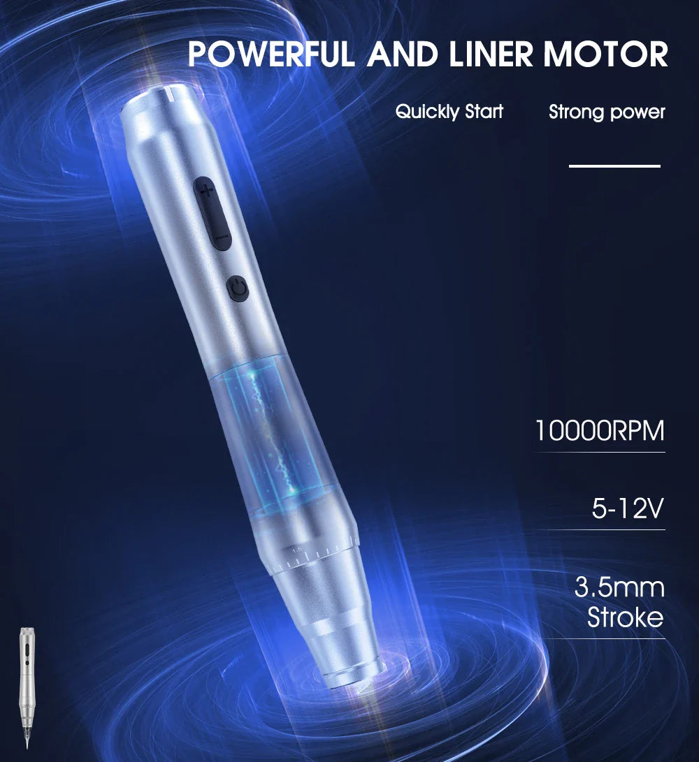 New Wireless Rotary Tattoo Machine – German Motor Pen with 1200mAh Battery, Fast Charge & 3.5mm Stroke