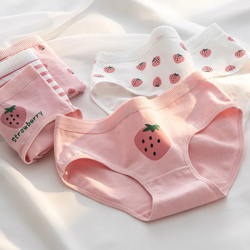 5-Piece Cotton Panties Set – Strawberry Bear Cartoon Girls’ Briefs, Sexy Women’s Underwear & Lingerie