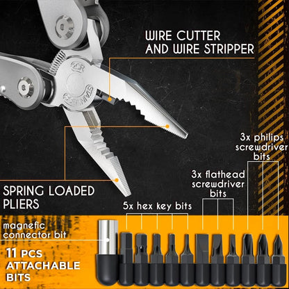 24-in-1 Multitool Pocket Plier - Heavy Duty Stainless Steel Army Knife, Multi-Purpose Outdoor Tool for Camping, Hiking, Hunting