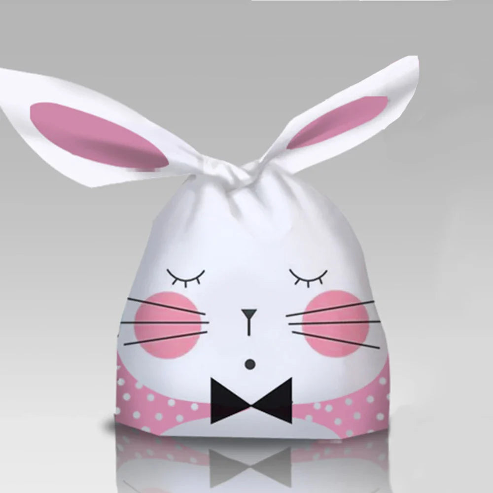 50Pcs Easter Rabbit Ear Cookie Candy Gift Bags - Plastic Pouches for Baking Packaging, Biscuits, Easter Decoration, and 2024 Birthday