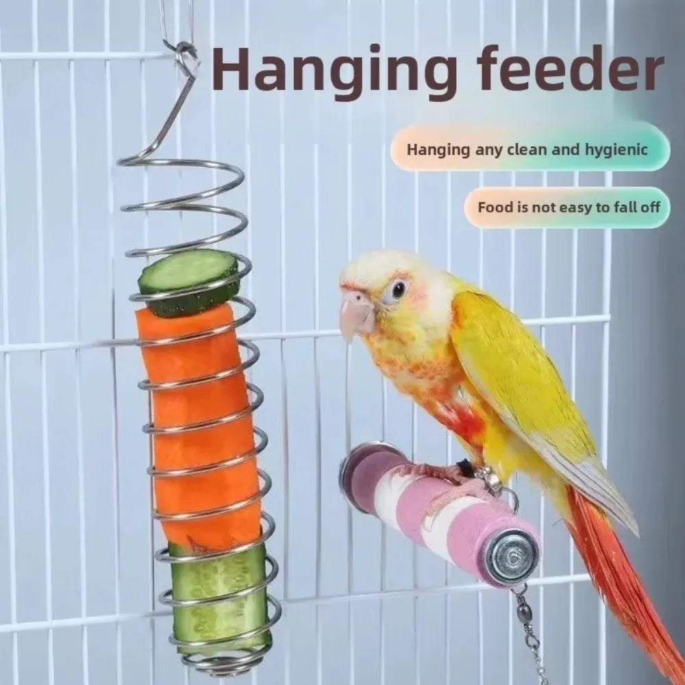 Stainless Steel Parrot Forager Feeder - Spiral Hanging Seed, Fruit & Vegetable Holder Food Basket