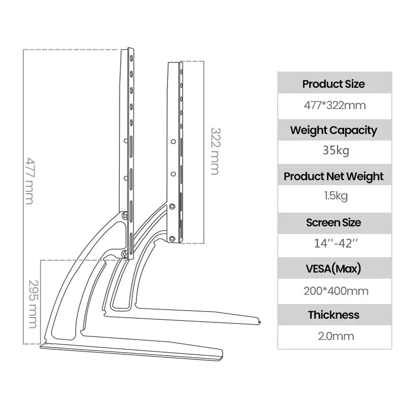 BEISHI Universal TV Stand for 14-42 Inch LCD/LED/OLED Flat & Curved Screens – Tabletop Pedestal Mount Bracket