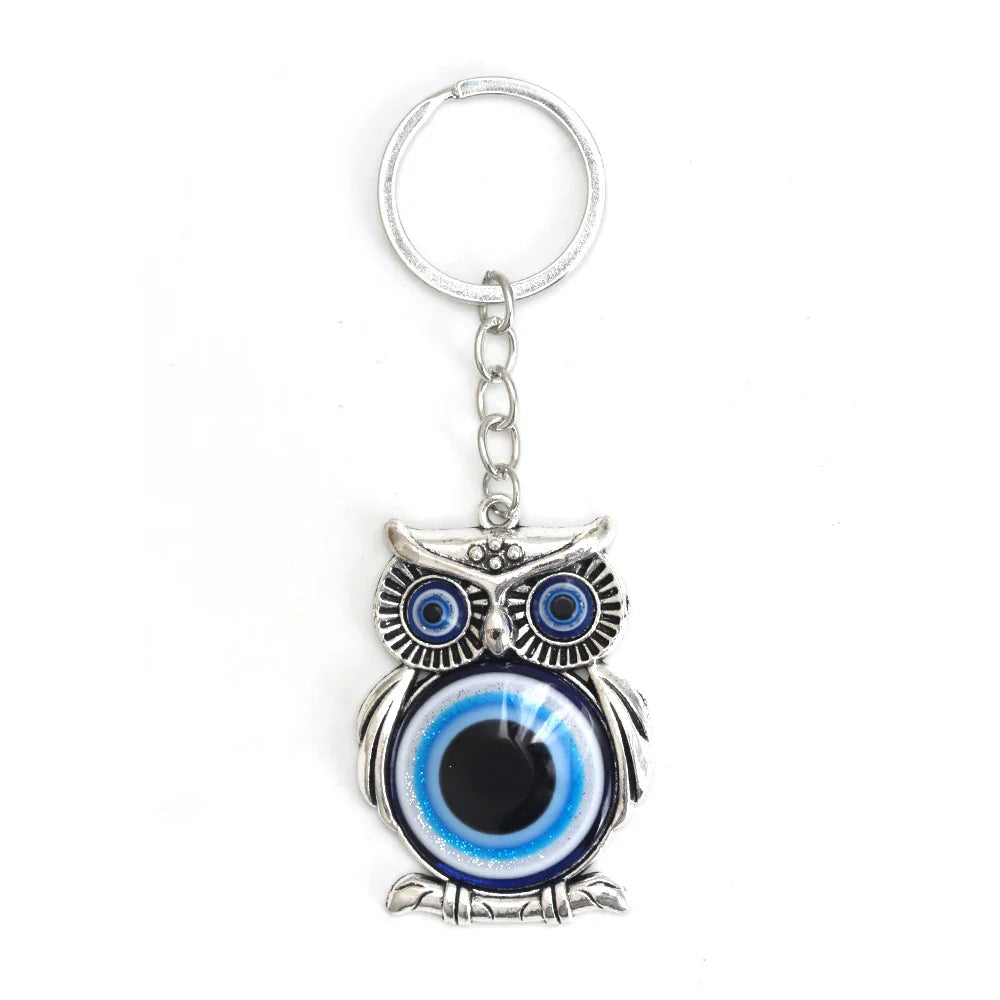 Lucky Eye Fatima Hand Keychain – Alloy Tree of Life Elephant Owl Blue Turkish Evil Eye Car Keyring Jewelry for Men & Women Gift