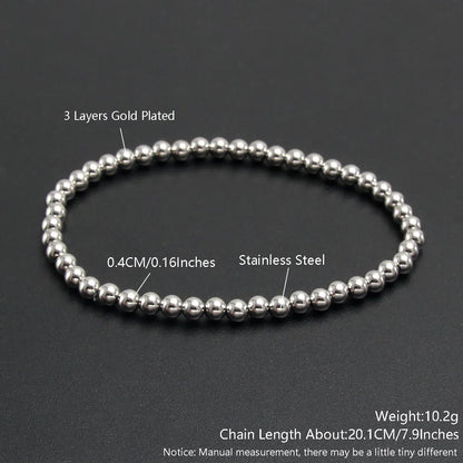 MHS.SUN Trendy Stainless Steel Stretch Bracelet — Gold & Silver Beaded 2mm/5mm/8mm for Men & Women