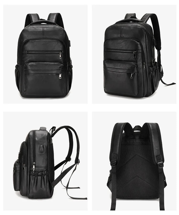 High-Quality USB Charging Backpack for Men – PU Leather Laptop Backpack for Teenagers & Boys, Large Schoolbag