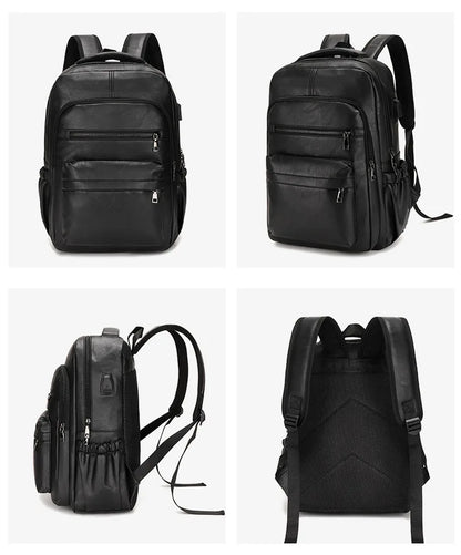 High-Quality USB Charging Backpack for Men – PU Leather Laptop Backpack for Teenagers & Boys, Large Schoolbag
