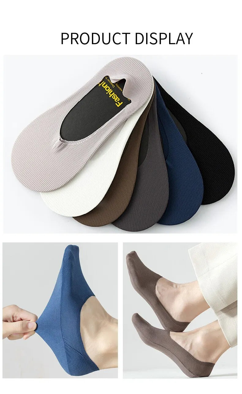 5 Pairs Men's Cotton Boat Socks – Thin, Breathable, Deodorizing No-Show Summer Socks with Non-Slip Silicone Grip