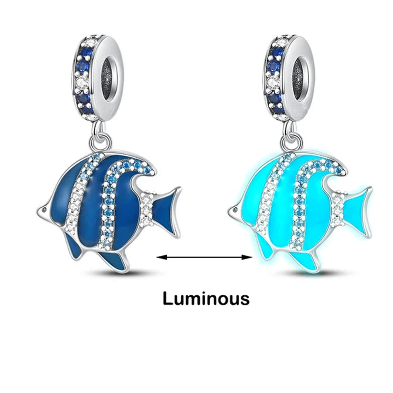 Chameleon Luminous Firefly & Butterfly Silver-Plated Charms - 925 Silver for DIY Bracelet Jewelry Making