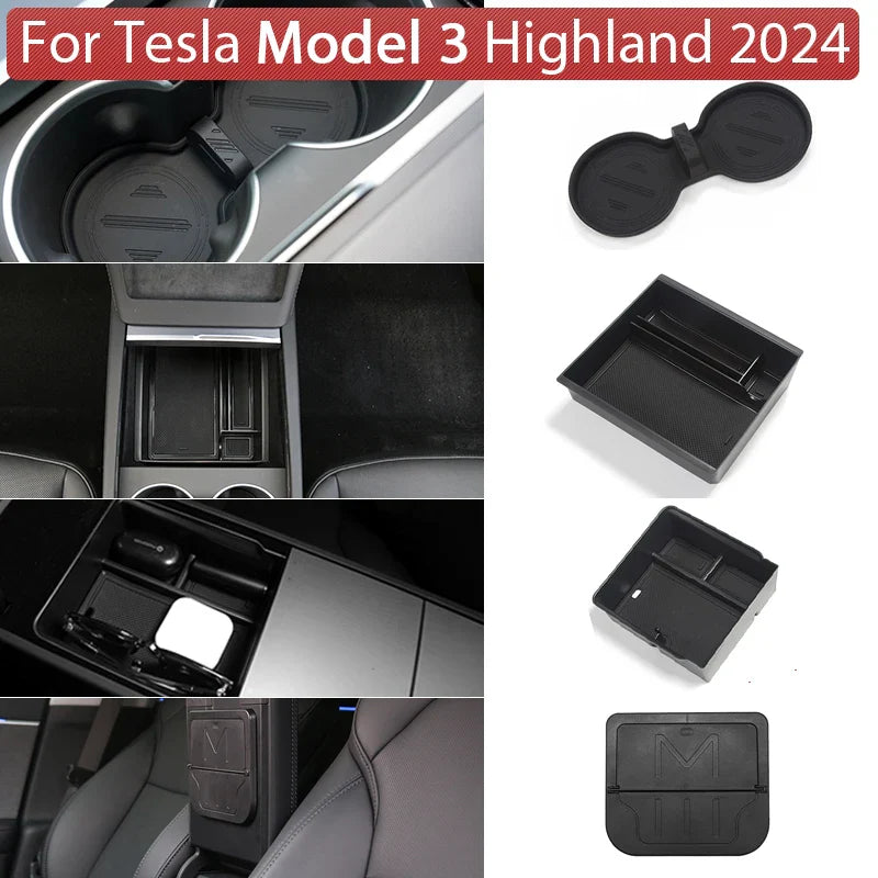 Tesla Model Y/3 Center Console Storage Box – Hidden Organizer Tray & Webcam Cover (2021–2024 Accessories)