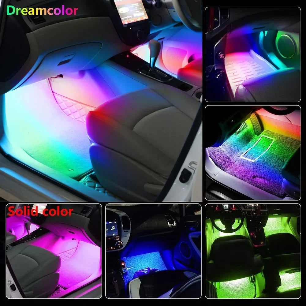 Neon LED Car Interior Ambient Foot Strip Light Kit: Remote & App Controlled RGB Decorative Lamps for Auto Atmosphere Enhancement