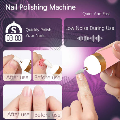 YIKOOLIN 5-in-1 Electric Nail Polish Drill – USB Rechargeable Portable Manicure Set for Exfoliation & Polishing, Nail Salon Tool