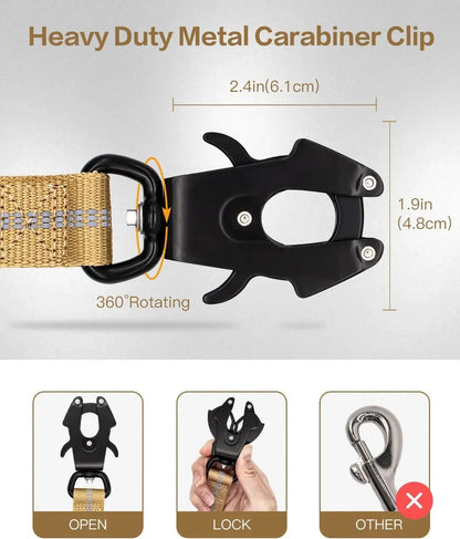 Reflective Shock-Absorbing Dog Leash – Heavy-Duty Tactical Bungee Leash with Car Seatbelt for Large Dogs, No-Pull Pet Leash