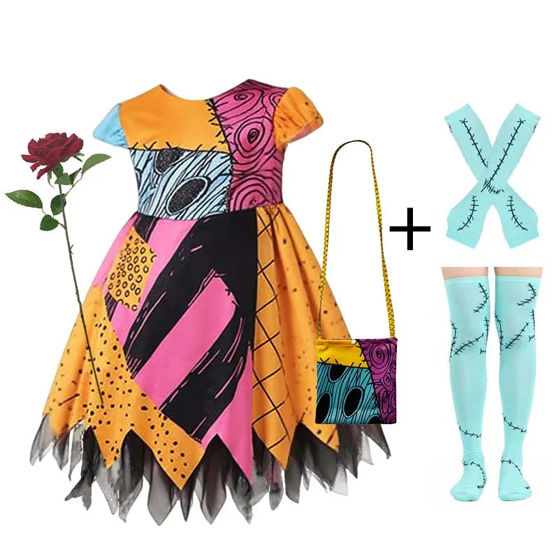 Jack Skellington & Sally Kids Costume - Halloween Cosplay Dress-Up Outfit for Girls & Boys