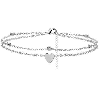 925 Silver Plated CZ Anklet Bracelet – Waterproof Heart Charm Dainty Layered Chain Anklet for Women & Girls Jewelry Gift