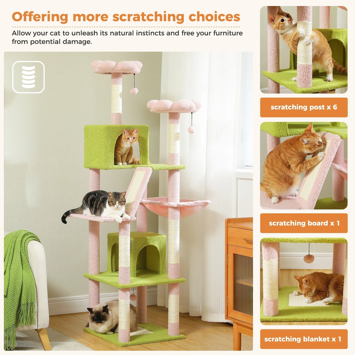 Large Cat Tree Tower – Multi-Level Plush Indoor Cat Condo with Scratching Posts, Boards, Perches & Caves