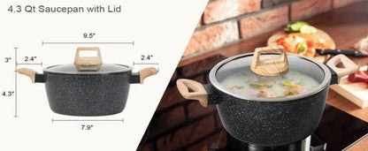 SODAY 12 Piece Granite Nonstick Cookware Set - Induction Compatible Kitchen Pots and Pans