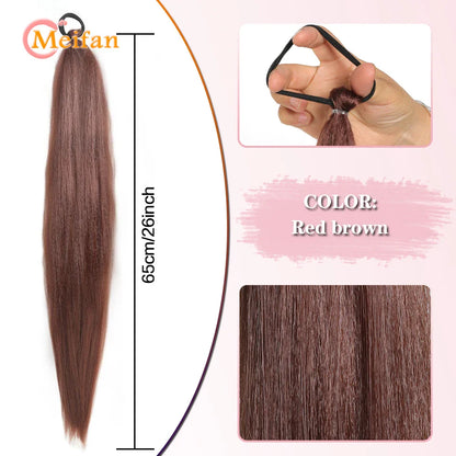 MEIFAN Synthetic Color Braid Ponytail Extension – Red, Green, Blue, Pink, Straight Hair Wrap Around with Elastic Tie