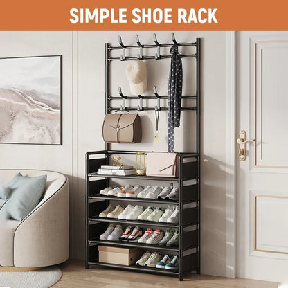 Multi-Layer Shoe Rack & Hat Hanger – Simple Floor Organizer with Load-Bearing Shelf for Shoes & Hats