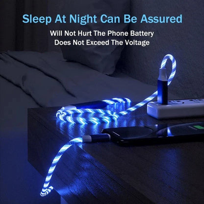 3-in-1 LED Glowing Charging Cable – 3A Micro USB & Type-C Flowing Streamer Cord for iPhone, Xiaomi & Huawei