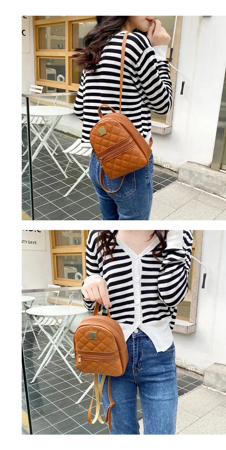 2024 K-Style Quilted Embroidered Small School Backpack for Girls - Western-Inspired Ladies' Bag