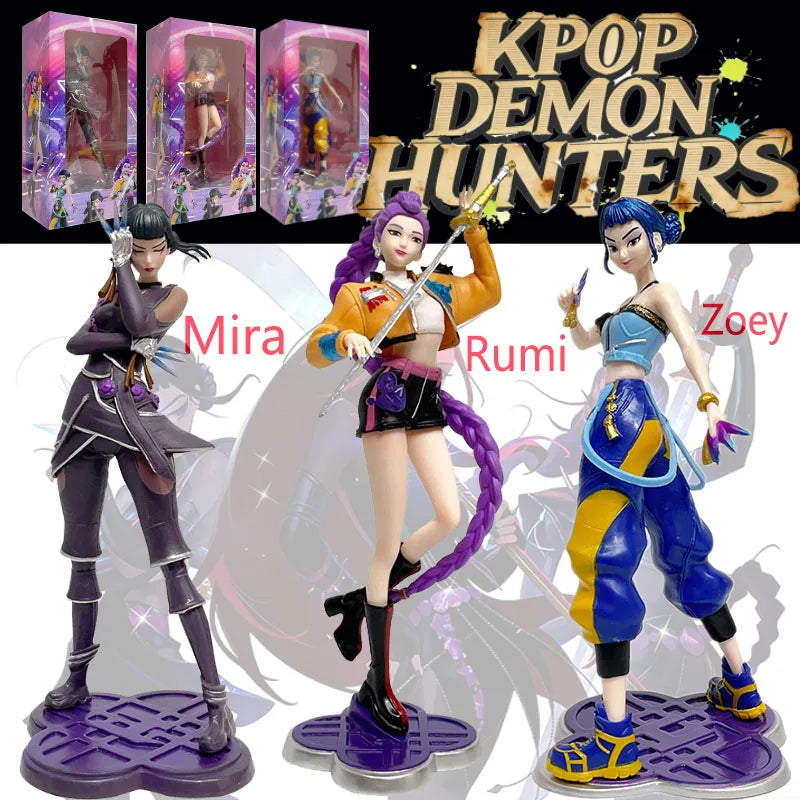 22cm K-Pop Demon Hunters Anime Figures – Rumi, Zoey, Mira, Saja Vinyl Action Toy Collectibles for Fans & Cosplay Gifts