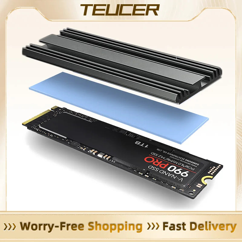 TEUCER M.2 SSD Heatsink – Aluminum Gasket with Thermal Silicone Pad for PS5 & Desktop PC