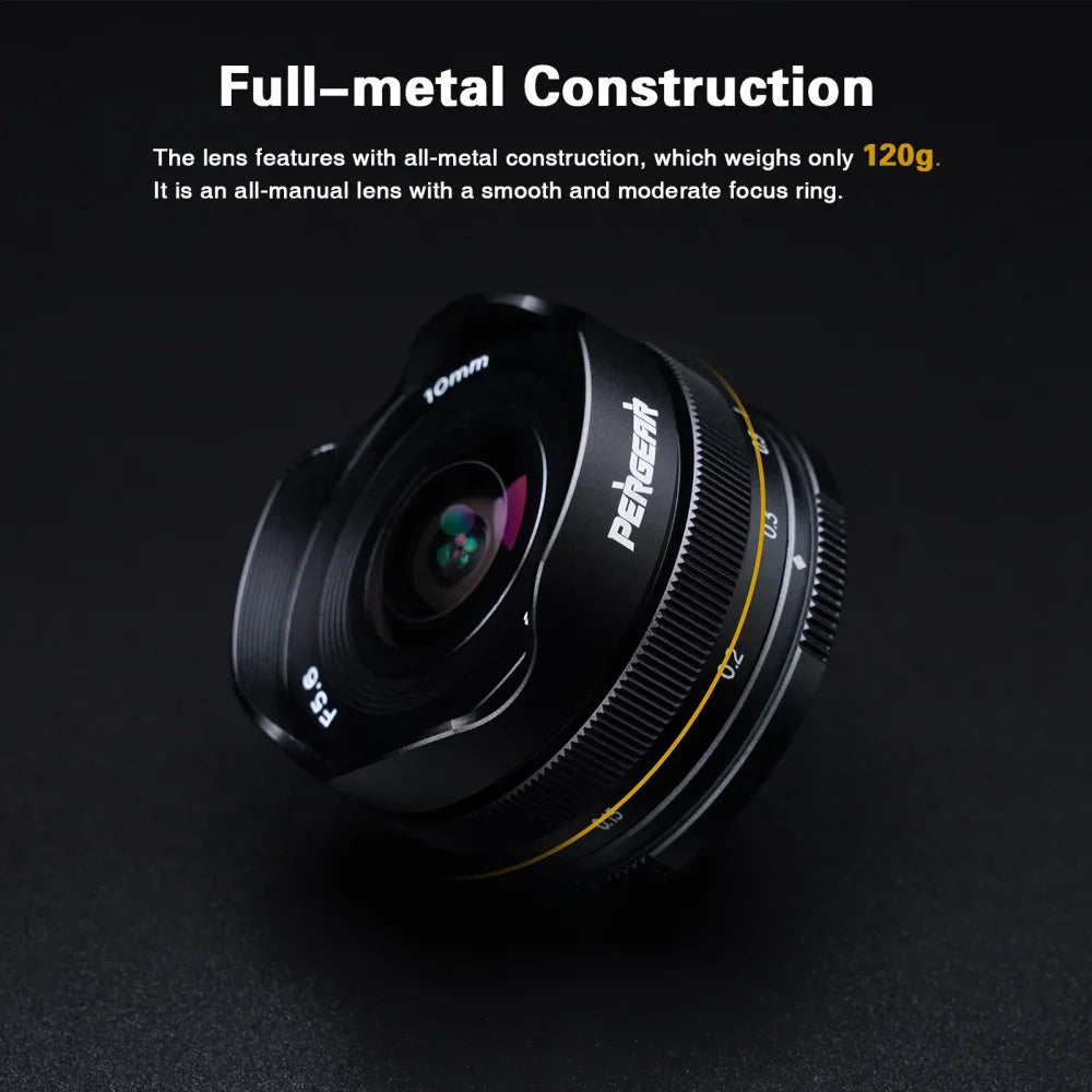 PERGEAR 10mm F5.6 APS-C Fisheye Manual Focus Prime Lens — Ultra-Wide for Fuji XF, M43, Sony E, Canon EOS M Mirrorless Cameras